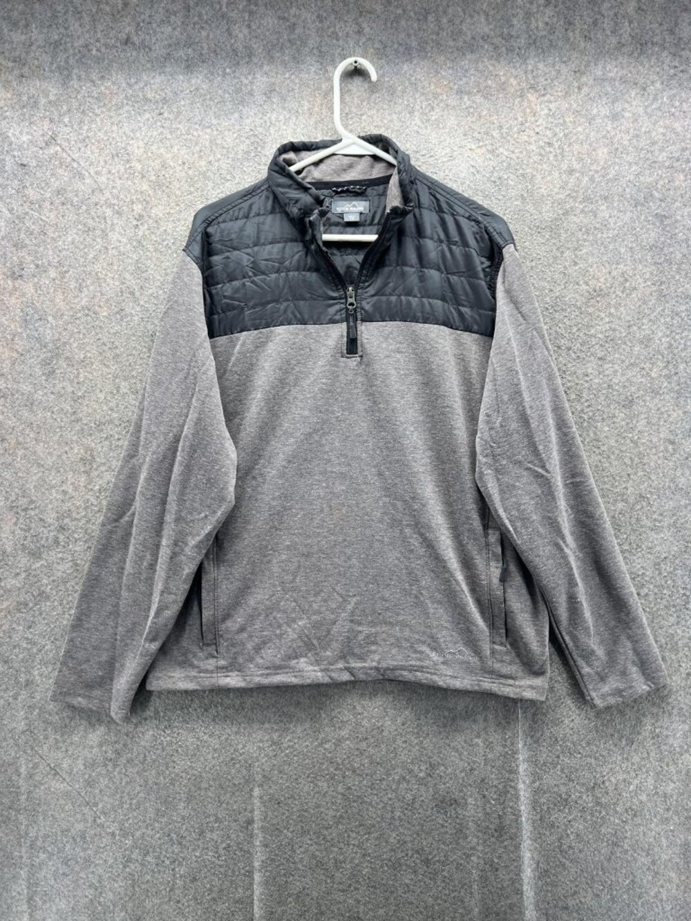 Eddie Bauer Pullover Mens Large Gray 1/4 Zip Long Sleeve Quilted Colorblock Top